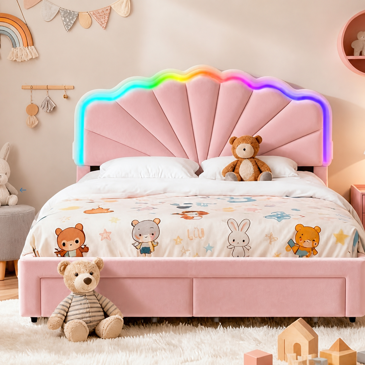Nola Teddy LED Bedframe - Roze