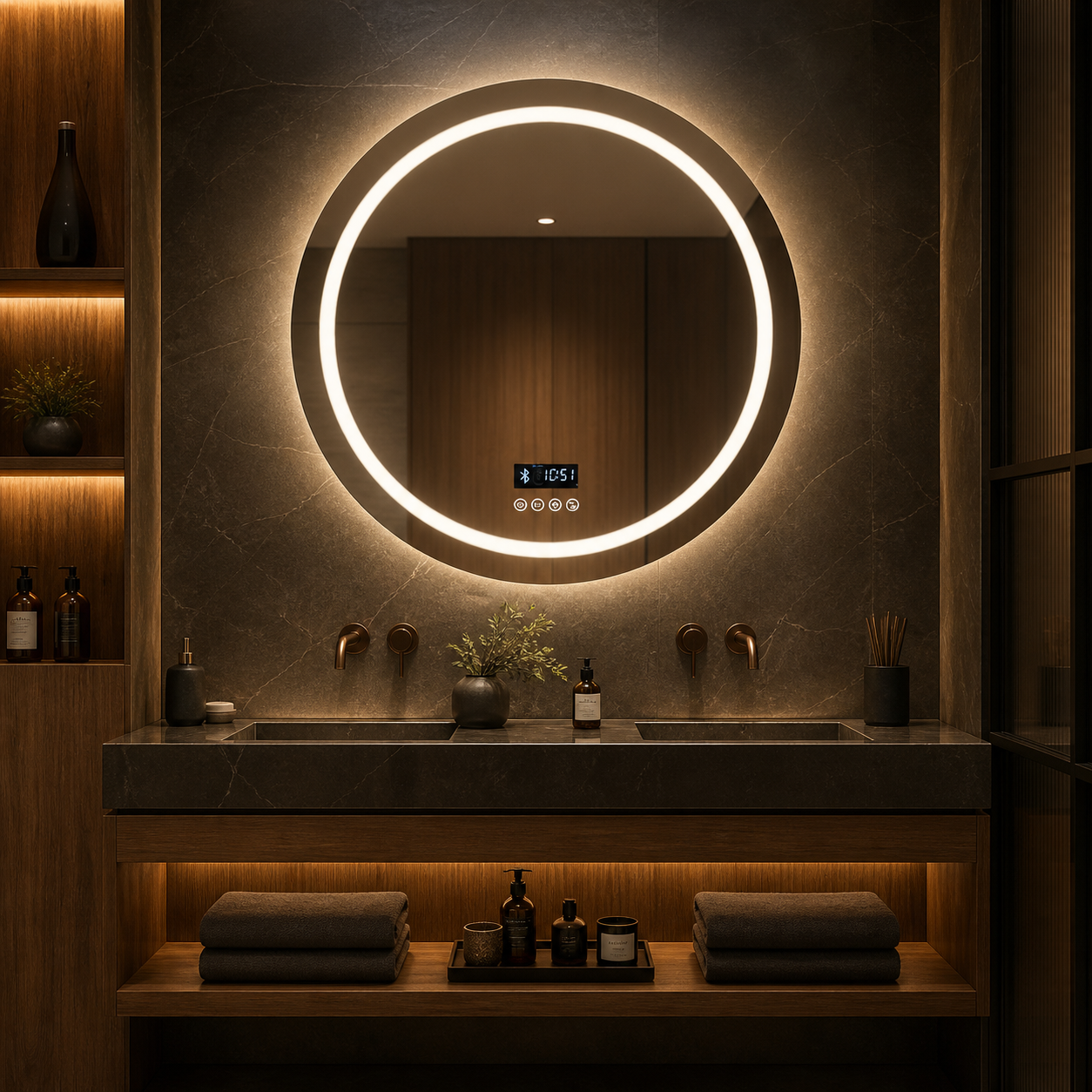Sivableu sound LED badkamerspiegel - lifestyle evening