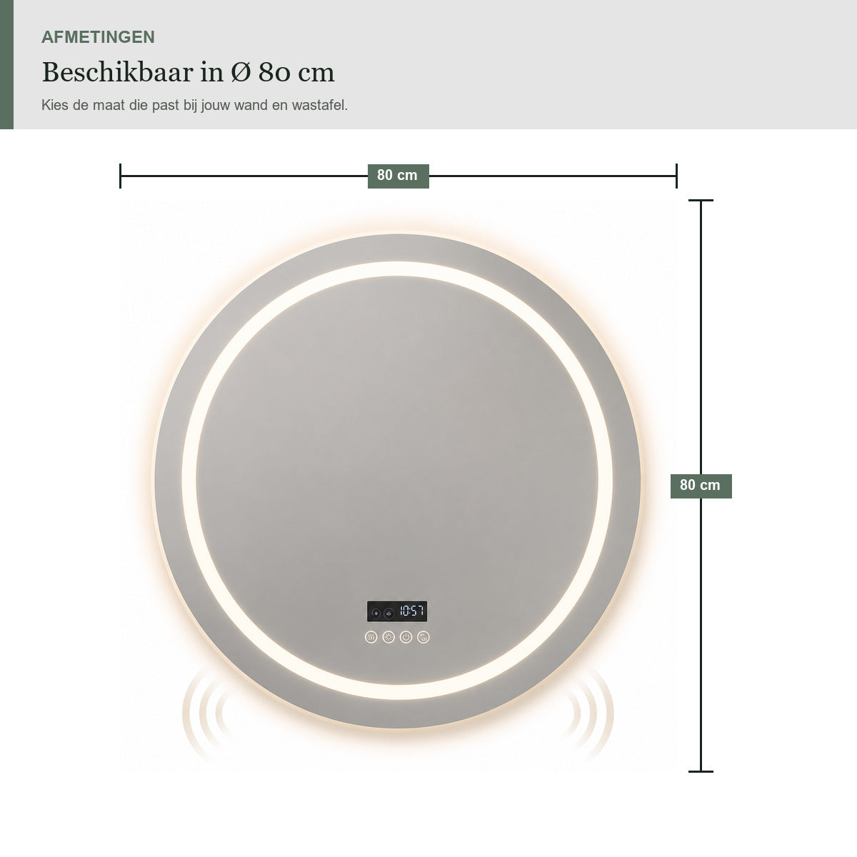 Sivableu sound LED badkamerspiegel - afmetingen
