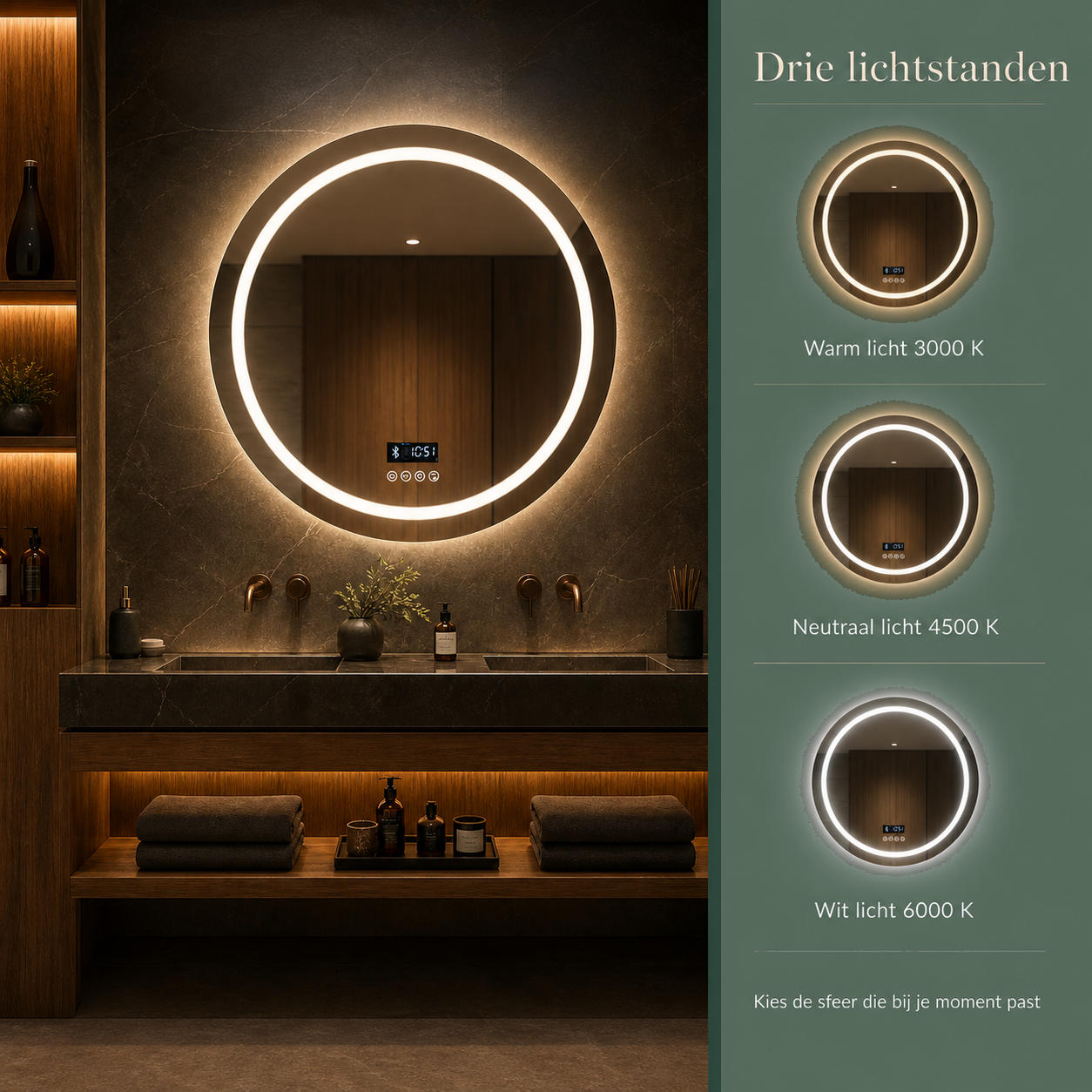 Sivableu sound LED badkamerspiegel - lichtstanden
