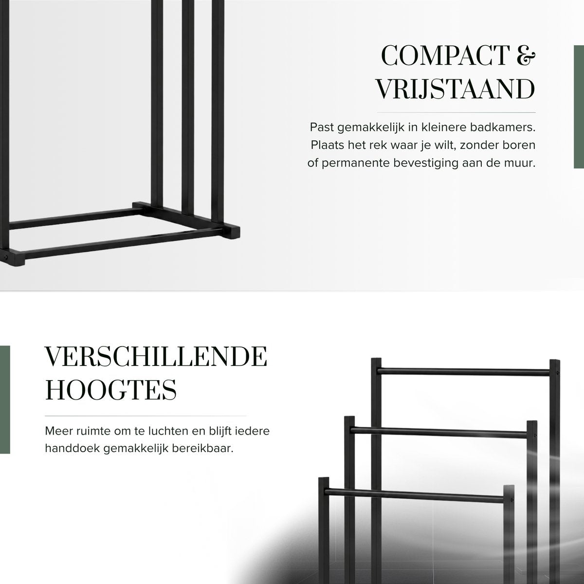 Vrijstaand en compact handdoekrek voor de badkamer