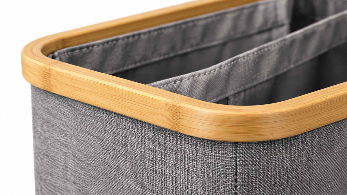 Detailfoto van Linen Wasmand 3 Vakken - Leigrijs