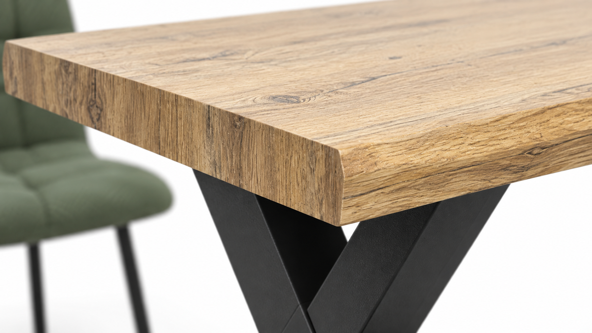 Detailfoto van Robul Eettafelset met 6 Aria Stoelen - Groen / Licht hout