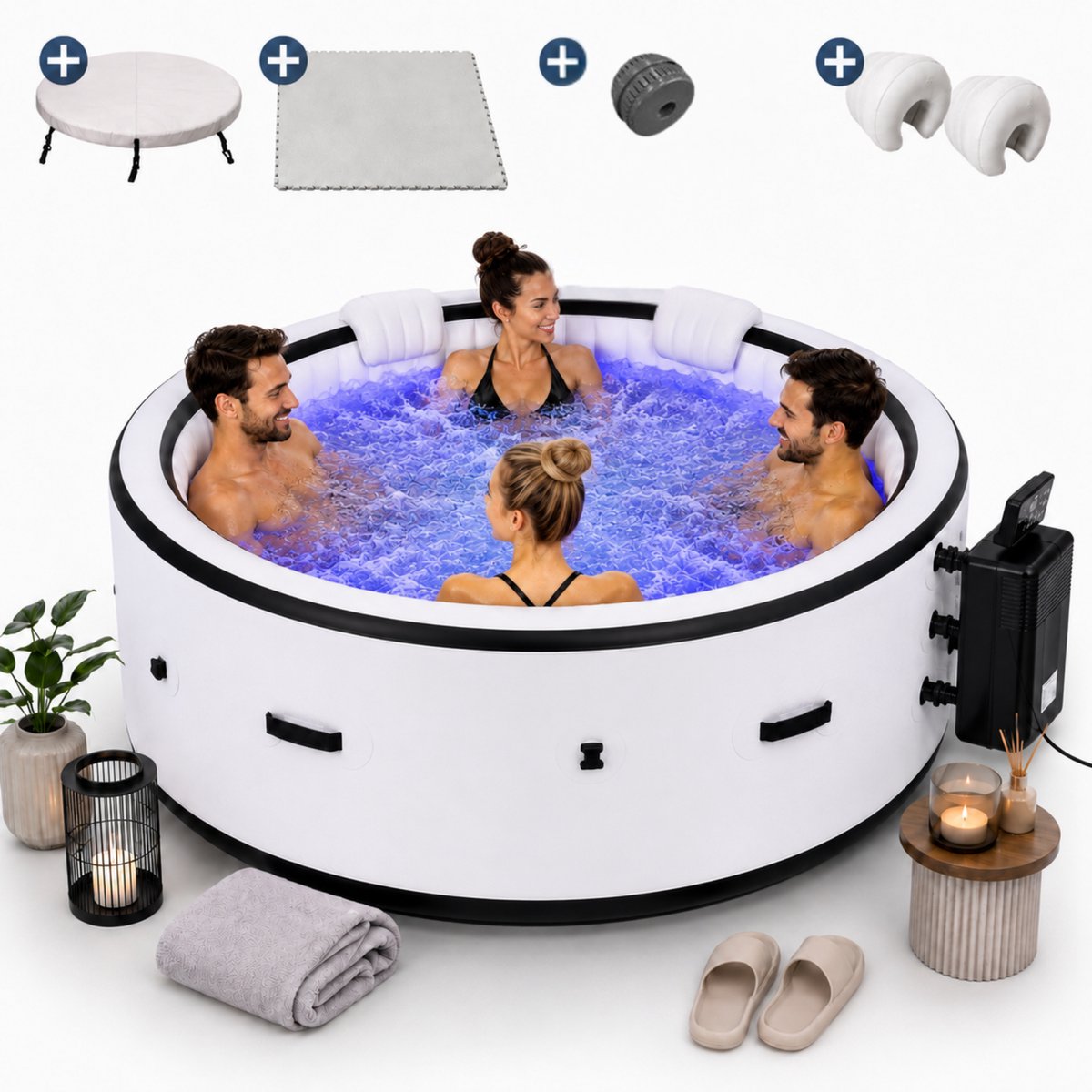 Witte opblaasbare jacuzzi voor vier personen met complete accessoires
