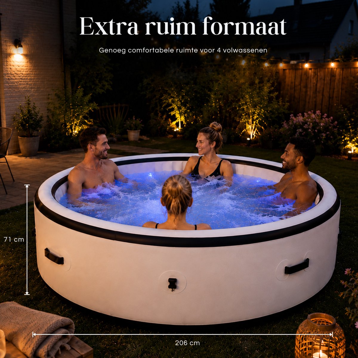 Witte opblaasbare jacuzzi met bubbelmassage en LED-verlichting