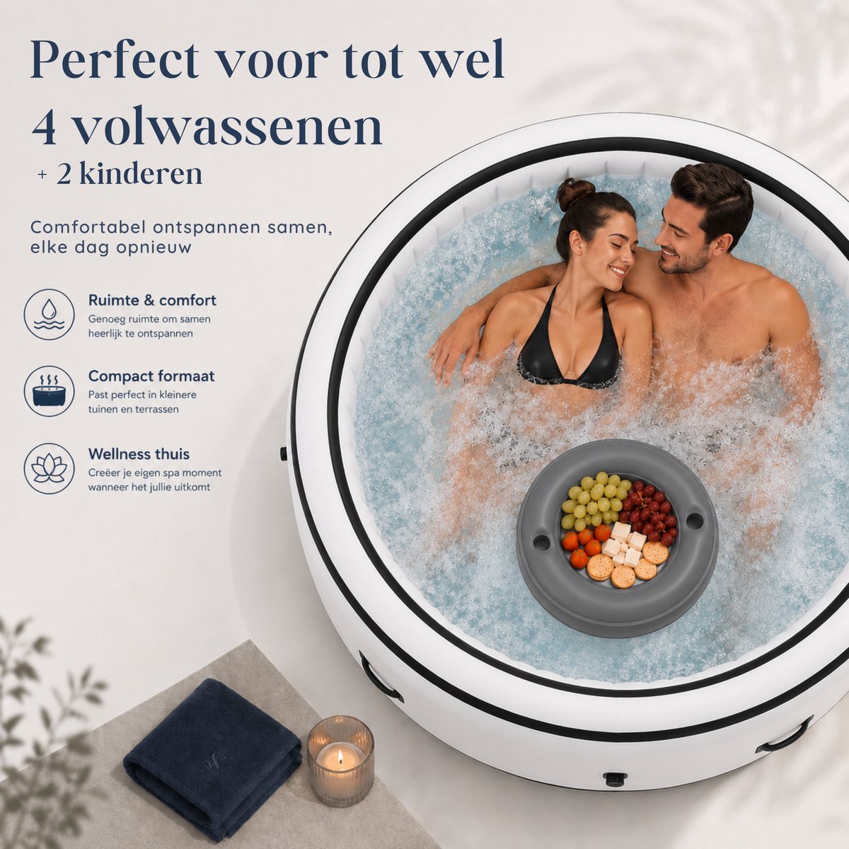 Ruime ronde jacuzzi voor vier personen in een moderne tuin