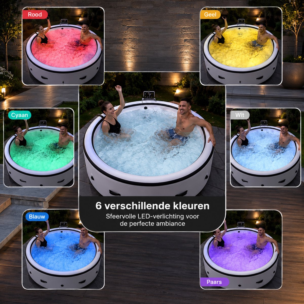 Afmetingen van de jacuzzi 206 bij 206 bij 71 centimeter