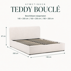 Teddy Bouclé bedframe afmetingen: 140 cm breed, 200 cm lang en 87 cm hoog
